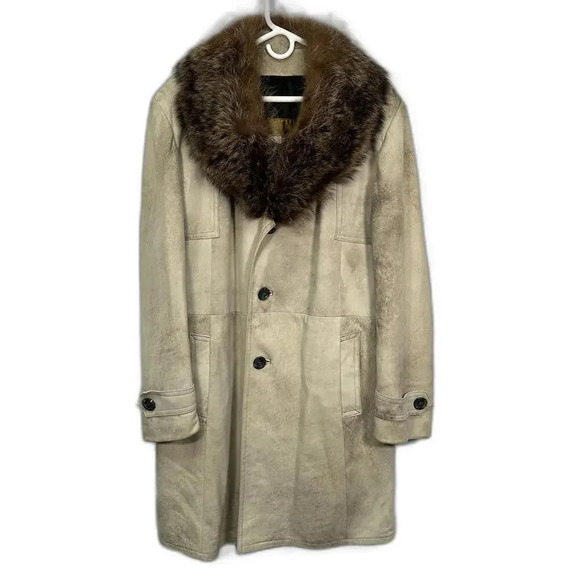 Vintage Cream Suede Fur 1970s Winter Coat Large - Picture 1 of 10